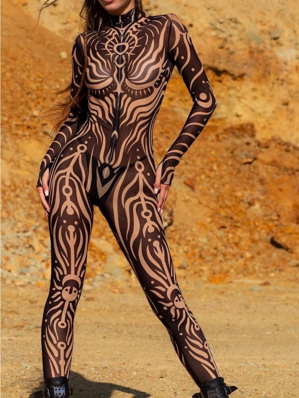 Bandika Full-Body Jumpsuit in Black and Nude